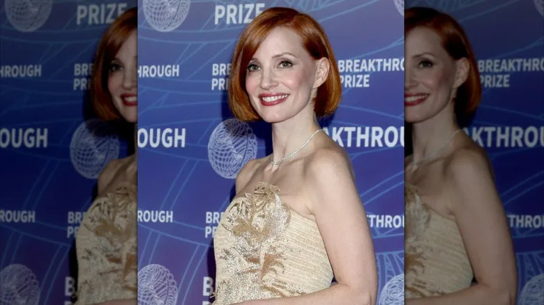 Jessica Chastain in a cream dress
