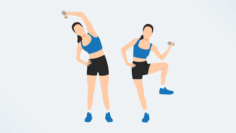 an illo of a woman doing standing oblique crunches