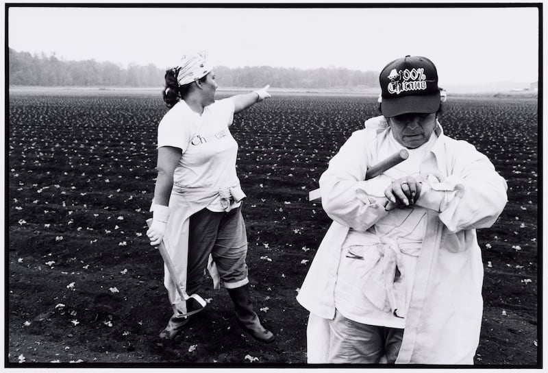 Laura Cano, Ferlito Farm, Oswego, NY, from the series ‘Migrant Farm Workers,’ 1991, gelatin silver print, courtesy of Light Work