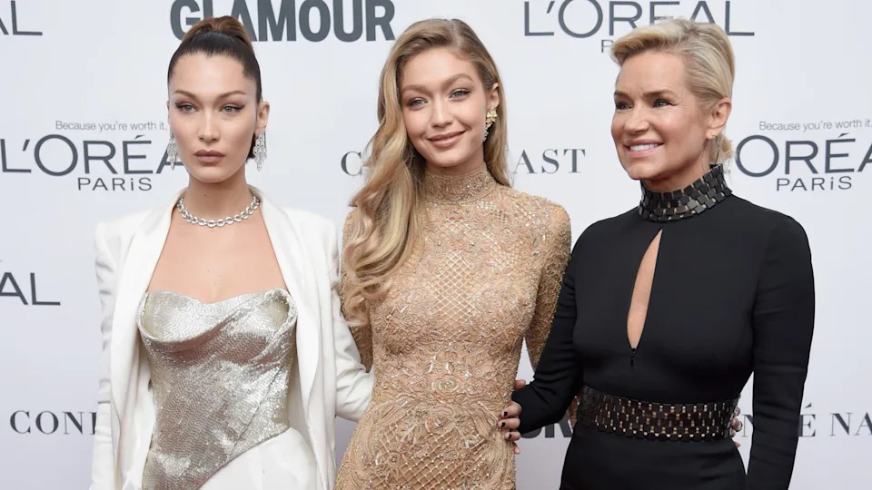 Bella Hadid, Gigi Hadid, and Yolanda Foster attend Glamour's 2017 Women of The Year Awards at Kings Theatre