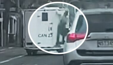 Man clings to back of moving Corrections van travelling through Auckland CBD