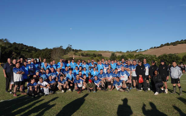 A group photo marks the end of another bruising Rugby For Life Parliament v Russell challenge.