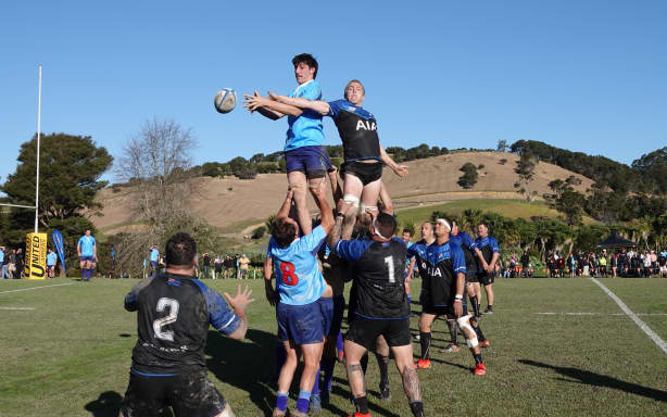 Lock Sharkey Sigley, a player for Moerewa-United Kawakawa, wins the lineout for Russell.