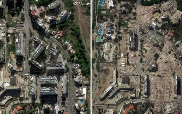 (COMBO) This combination of pictures created on June 26, 2026 shows a handout satellite image taken on December 28, 2025 and released on June 26, 2026 by Vantor showing an overview of buildings in Caraballeda, La Guaira State, Venezuela, before twin earthquakes (L), and a handout satellite image taken on June 26, 2026 by Vantor showing an overview of buildings, including some collapsed structures, in Caraballeda, La Guaira State, Venezuela, after twin earthquakes. The death toll from two powerful earthquakes that devastated Venezuela earlier this week rose to 920 on June 26, National Assembly President Jorge Rodriguez said. (Photo by Handout / Satellite image ©2026 Vantor / AFP) / RESTRICTED TO EDITORIAL USE - MANDATORY CREDIT "AFP PHOTO / Satellite image ©2026 Vantor" - HANDOUT - NO MARKETING NO ADVERTISING CAMPAIGNS - DISTRIBUTED AS A SERVICE TO CLIENTS
RESTRICTED TO EDITORIAL USE - MANDATORY CREDIT "AFP PHOTO / Satellite image ©2026 Vantor" - HANDOUT - NO MARKETING NO ADVERTISING CAMPAIGNS -...