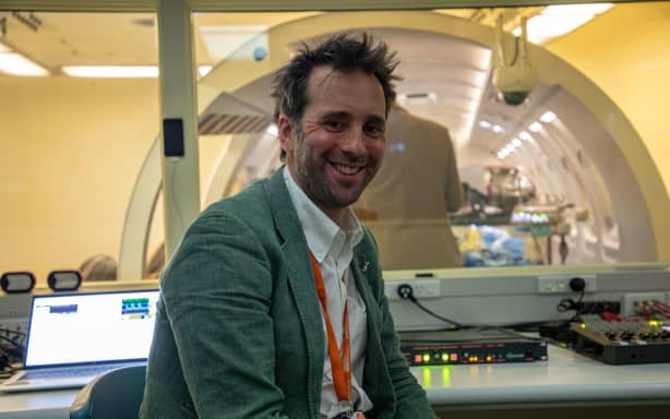 Dr George Bax at the Wellington Hospital Flight Simulator