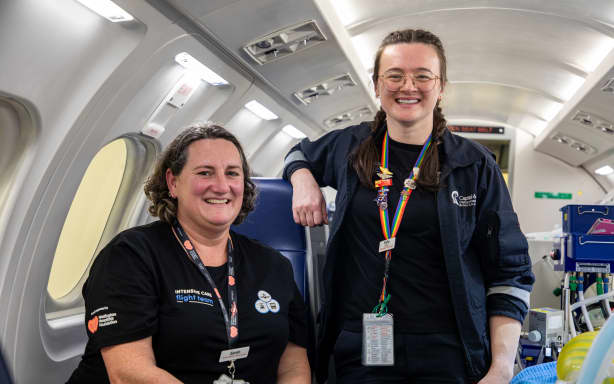 Sarah Rodgers and Kathy Hughes in the Wellington Hospital flight simulator