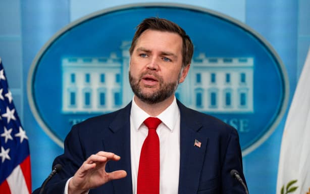 WASHINGTON, DC - JUNE 18: Vice President J.D. Vance speaks during a news conference in the Brady Press Briefing Room at the White House on June 18, 2026 in Washington, DC. Vance is expected to travel to Lucerne, Switzerland tomorrow for follow up talks after a memorandum of understanding (MOU) to end the conflict between the United States and Iran was signed between U.S. President Donald Trump and Iranian President Masoud Pezeshkian. Andrew Harnik/Getty Images/AFP (Photo by Andrew Harnik / GETTY IMAGES NORTH AMERICA / Getty Images via AFP)