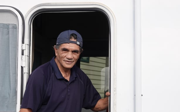 Sam Tamihana, 69, has been living in a campervan at Ngātiwai Marae, in Ngāiotōngā, since his home was destroyed in the January storm.