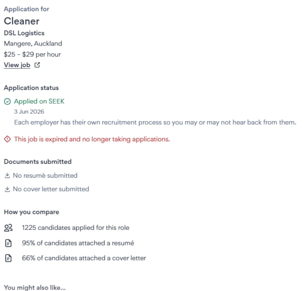 A cleaning job advertised on Seek received 1225 applications.