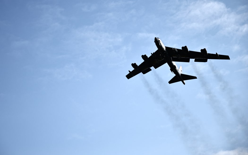 A US Air Force B-52 Stratofortress bomber takes off from RAF Fairford in south-west England on March 15, 2026. Fairford is one of two bases, along with the Diego Garcia facility in the Indian Ocean, that the UK has given the US permission to use for 