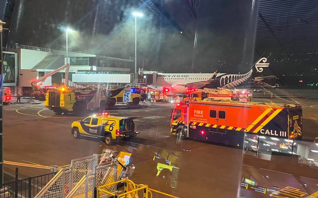 Emergency services at Wellington Airport after a fire broke out.