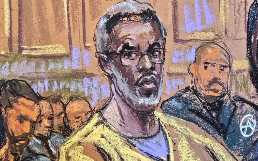 Combs in a courtroom sketch from September 2025 during a hearing over his bid to overturn his conviction on charges of transportation to engage in prostitution.