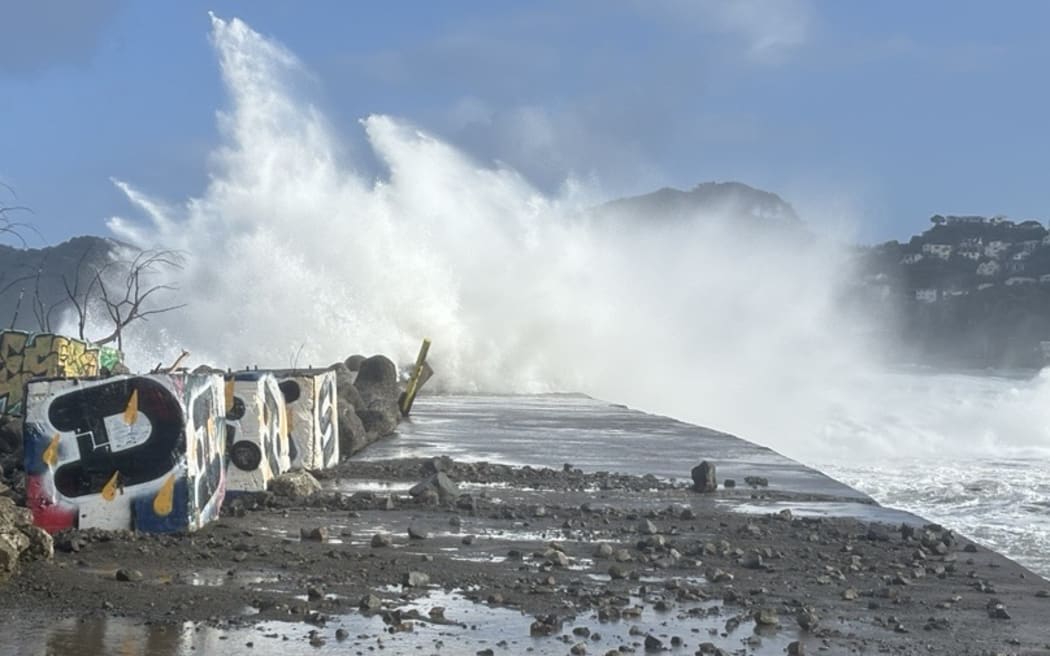 Surf at the end of the Wellington Airport runway in Lyall Bay on June 9, 2026