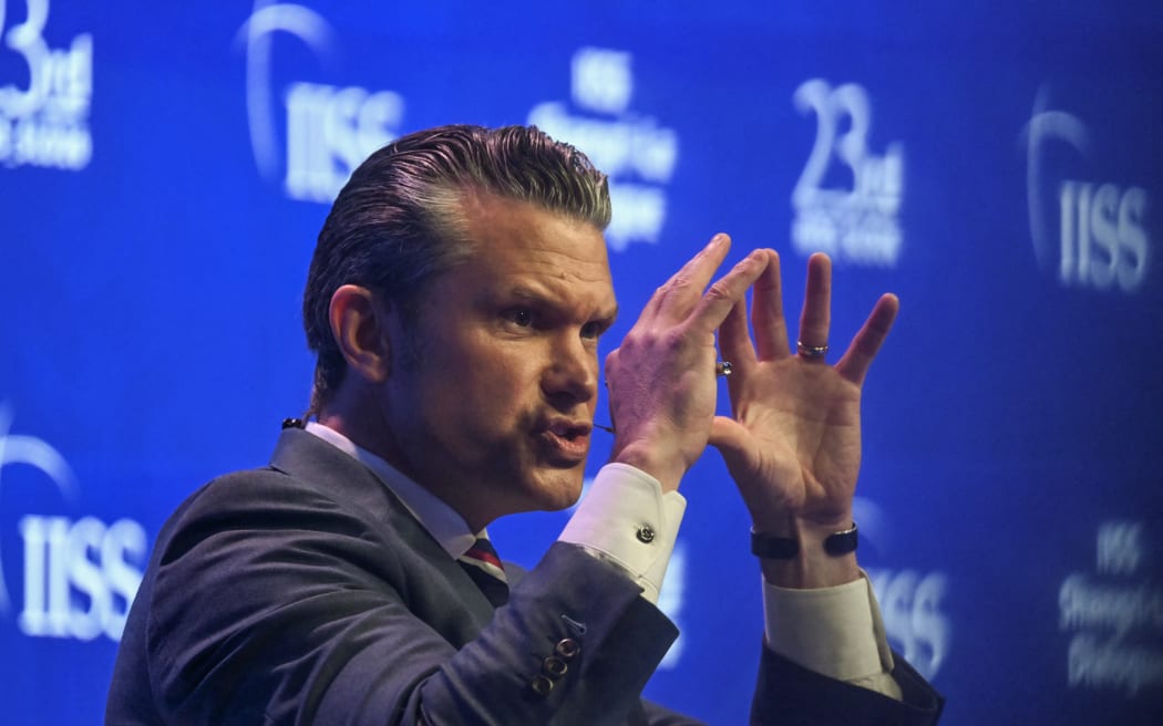 US Secretary of Defence Pete Hegseth speaks during a plenary session of the 23rd Shangri-La Dialogue summit in Singapore on May 30, 2026. (Photo by JAM STA ROSA / AFP)