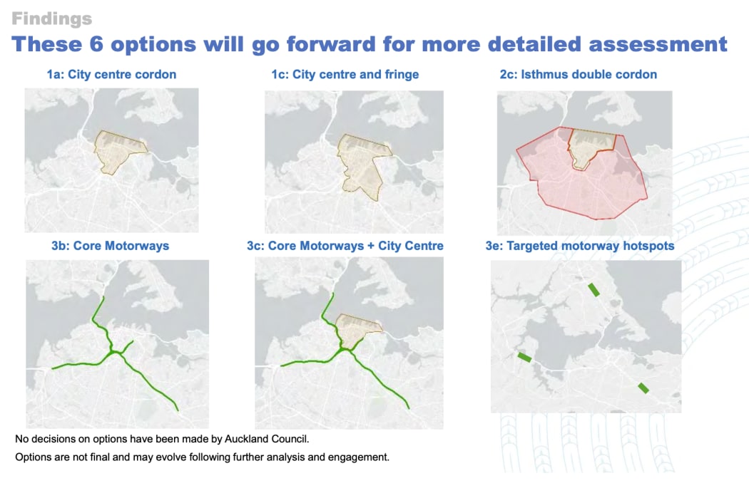 Six congestion charging area options were put forward for further study in the 2025 council report.
