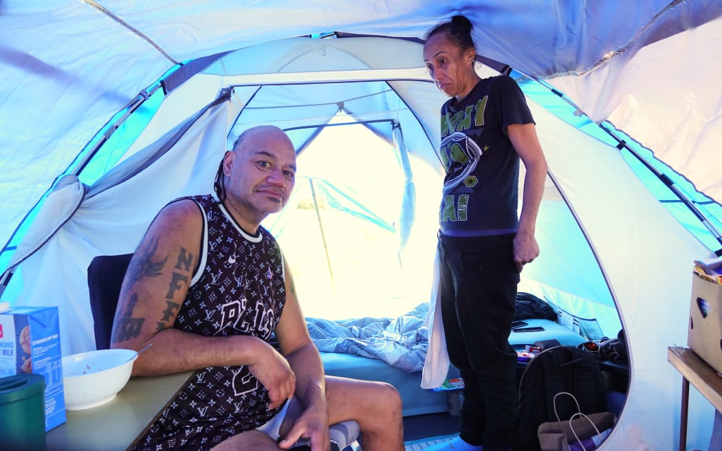 George and Barbara have lived in a tent on a disused sports ground in Whangārei for the past 18 months.