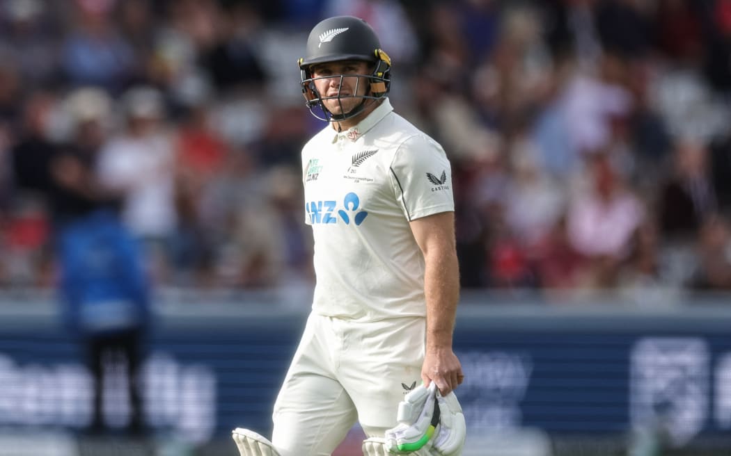 New Zealand captain Tom Latham leaves the field of play after being dismissed during the 1st Rothesay Test Match Day 2 between England and New Zealand at Lords, London, United Kingdom, on June 5, 2026. (Photo by Mark Cosgrove/News Images/NurPhoto) (Photo by News Images / NurPhoto via AFP)