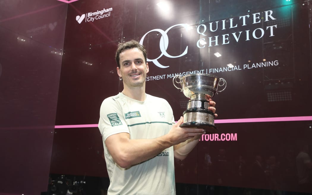 New Zealand squash player Paul Coll, after winning the 2026 British Open.