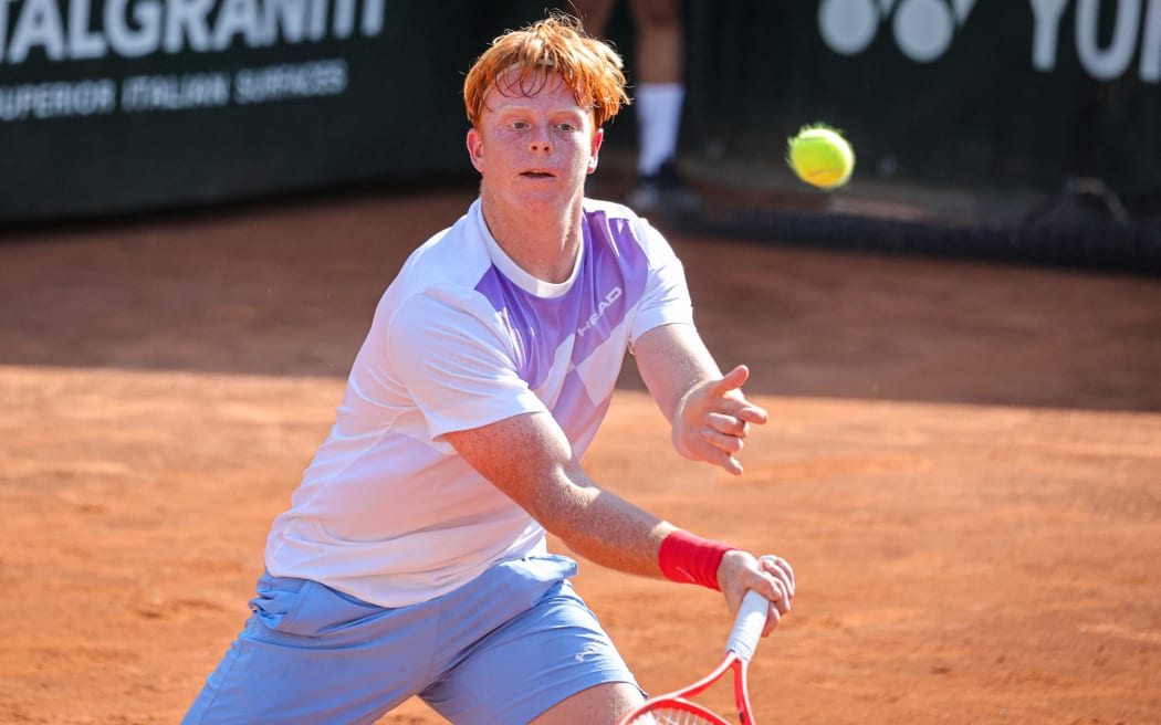 Jamie Mackenzie of Germany participates in the Bonfiglio Trophy, the Italian Junior International Championships under-18, at Tennis Club Milano Alberto Bonacossa in Milan, Italy, on May 22, 2026. (Photo by Roberta Corradin/NurPhoto) (Photo by Roberta Corradin / NurPhoto via AFP)
