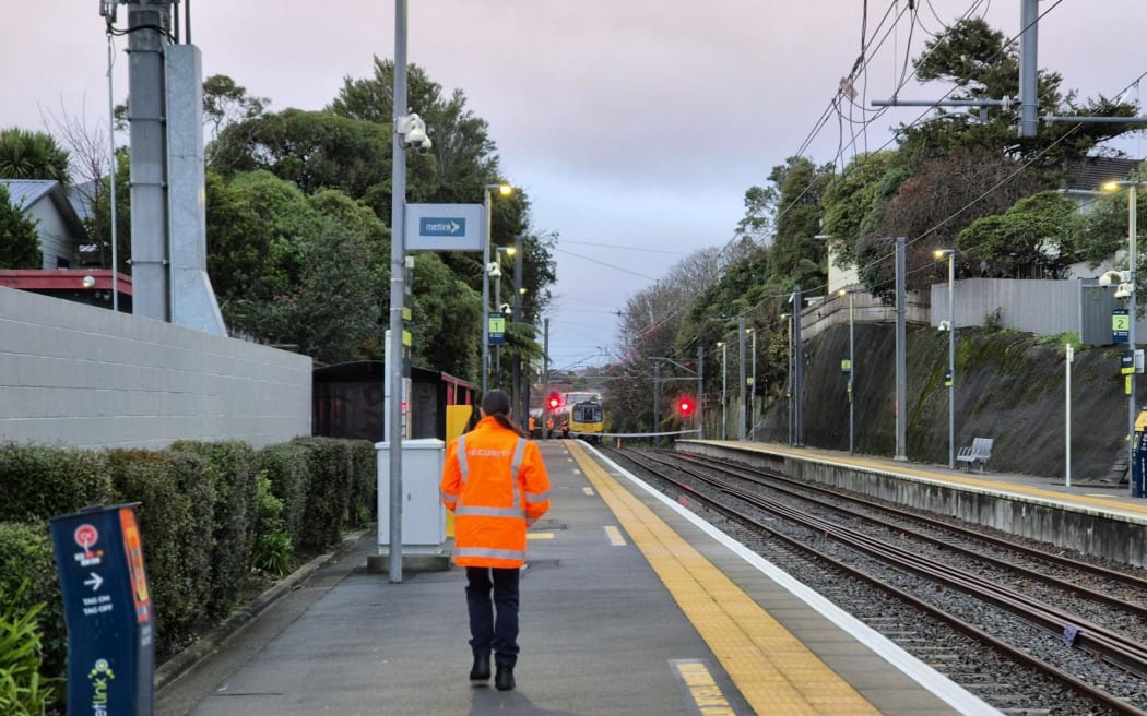 The aftermath of the train derailment near Khandallah, Wellington, shown on 7 June, 2026. The train remains on the scene as investigators work to find the cause.