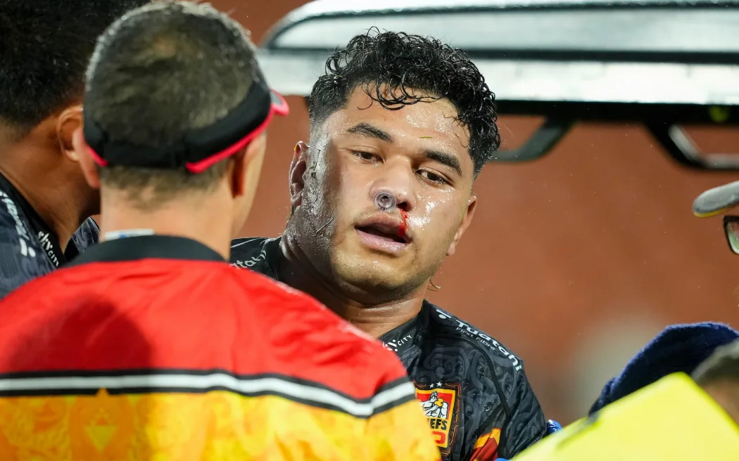 Chiefs Wallace Sititi is injured during the Chiefs v Reds Super Rugby Pacific Qualifying Final match at FMG Stadium Waikato in Hamilton, New Zealand, on Saturday June 6th 2026.
© Photo: Blake Armstrong / Photosport