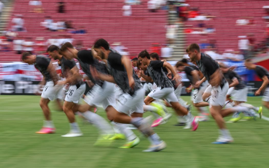 All Whites during warm ups.