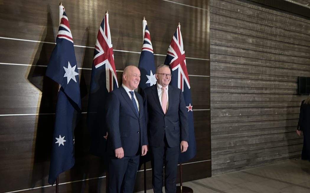 Christopher Luxon with Anthony Albanese. Luxon is in Noosa, Queensland, on Saturday 6 June, for the annual Australia New Zealand Leaders' Meeting.