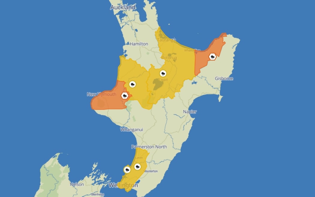 Several warnings are in place for the North Island.