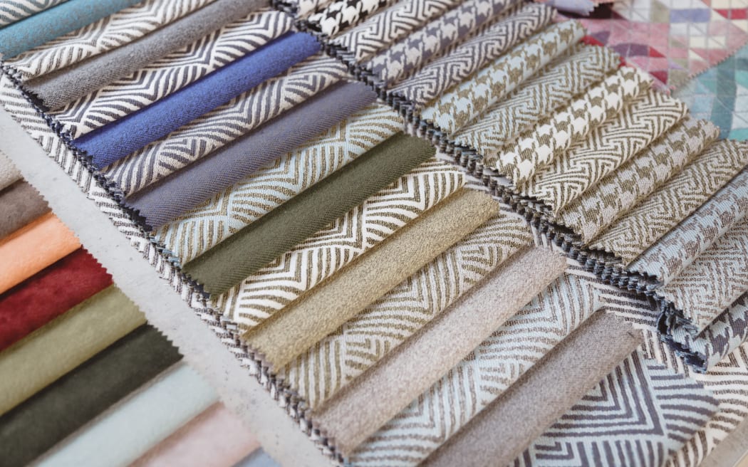 Colorful upholstery samples in the shop