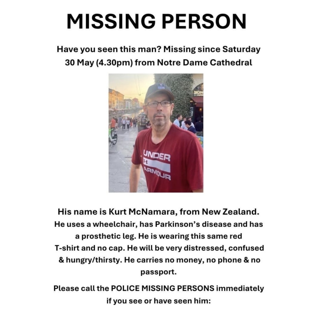Kiwi Kurt McNamara went missing in Paris on 30 May (local time).