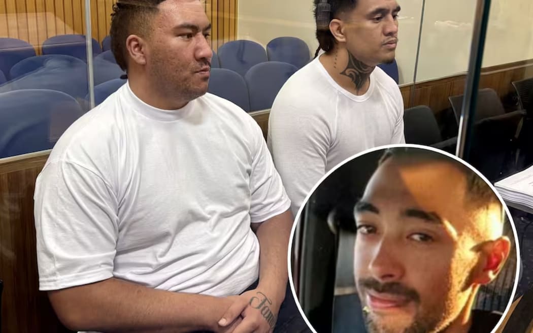 Tuara Heke, 21, and Piripi Tukaokao, 23, are on trial in the High Court at Rotorua on charges that relate to the death of Harley Shrimpton (inset) in 2023.