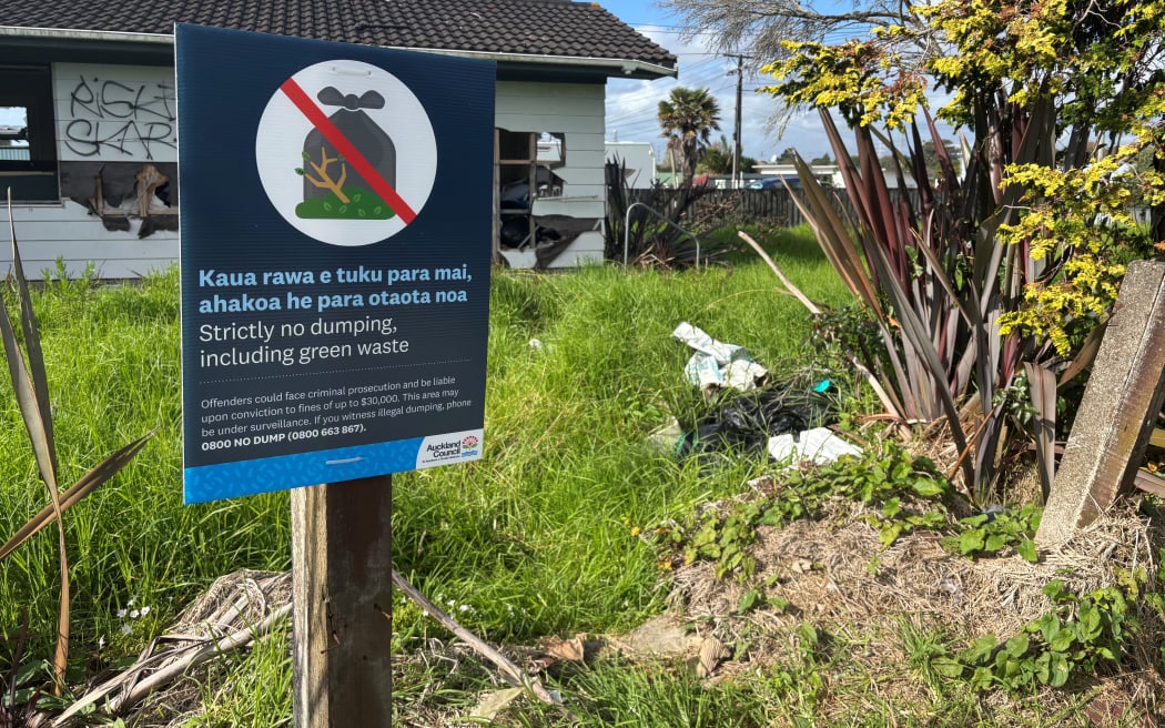 An abandoned house in Otahuhu, Auckland is a popular illegal dumping spot according to resident Christina Ita'a.