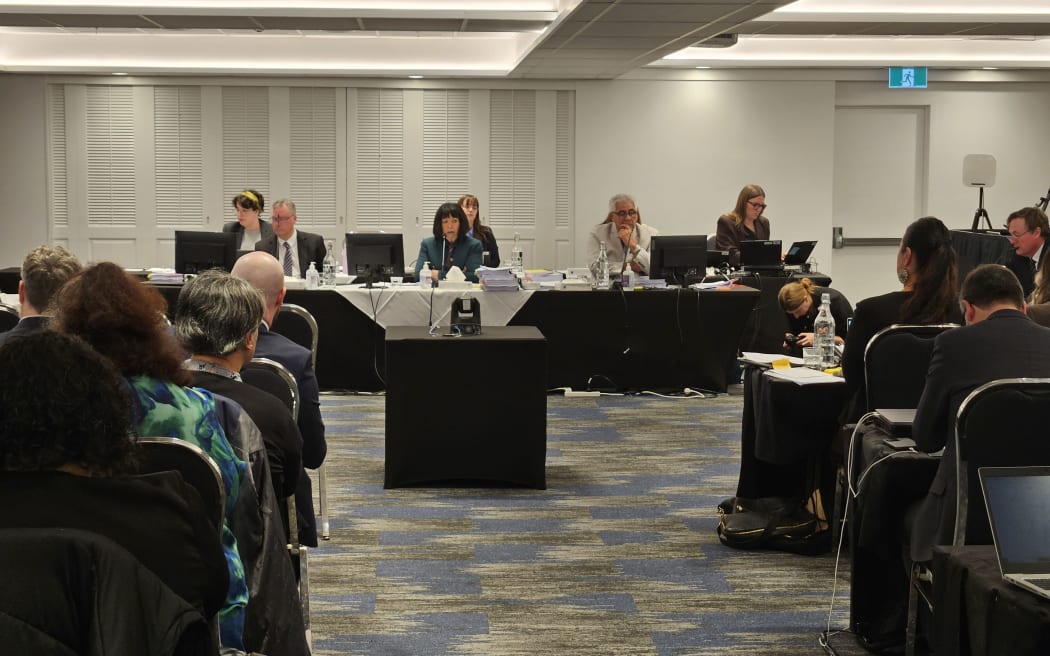 The Waitangi Tribunal panel at the hearing into government reforms to Treaty clauses, from left Dr Paul Hamer, Chief Judge Dr Caren Fox and Derek Fox, on June 2 2026.