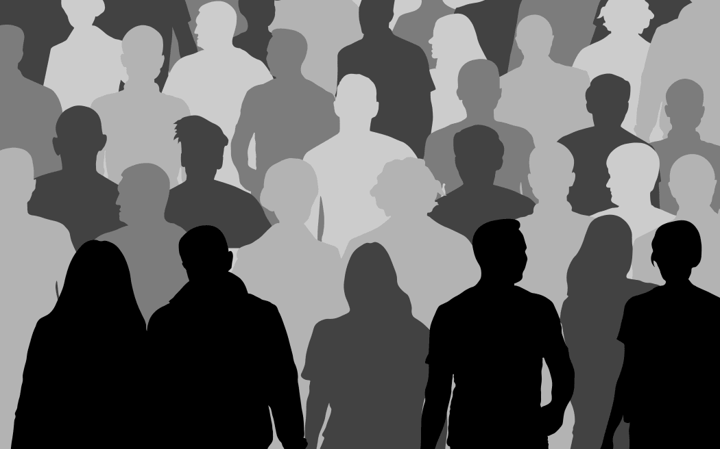 Society, silhouette of group of moving people. Vector illustration