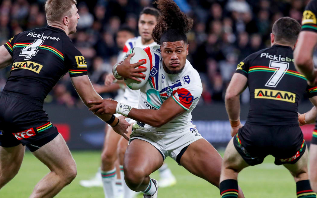 Demitric Vaimauga in possession. Penrith Panthers v One NZ Warriors. NRL Rugby League, CommBank Stadium, NSW, Australia, Sunday 31st May 2026 Copyright Photo: David Neilson / www.photosport.nz