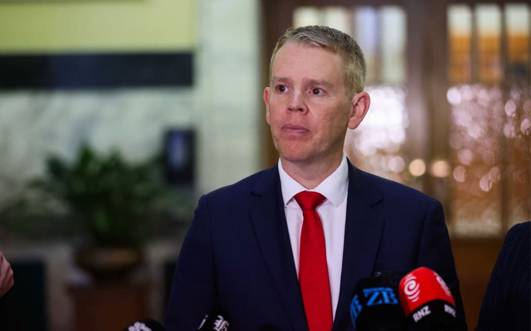 Labour leader Chris Hipkins speaks to media after the government delivered Budget 2026.