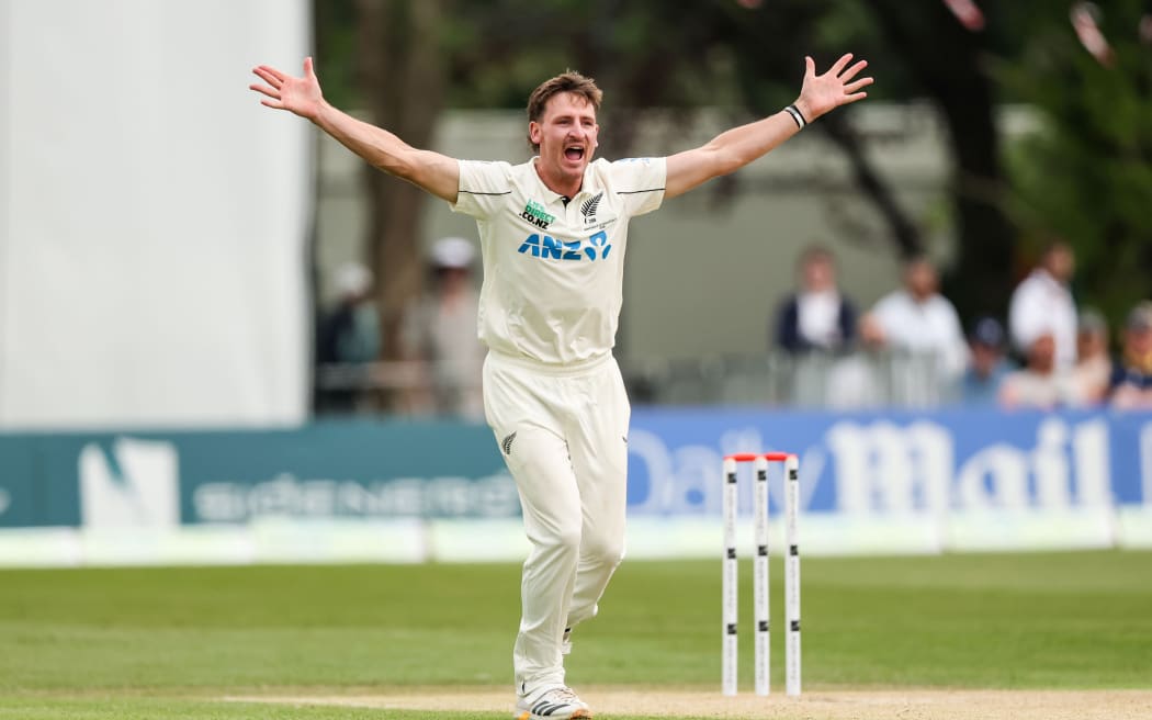 Nathan Smith of New Zealand appeals for a wicket, Ireland, 2026.