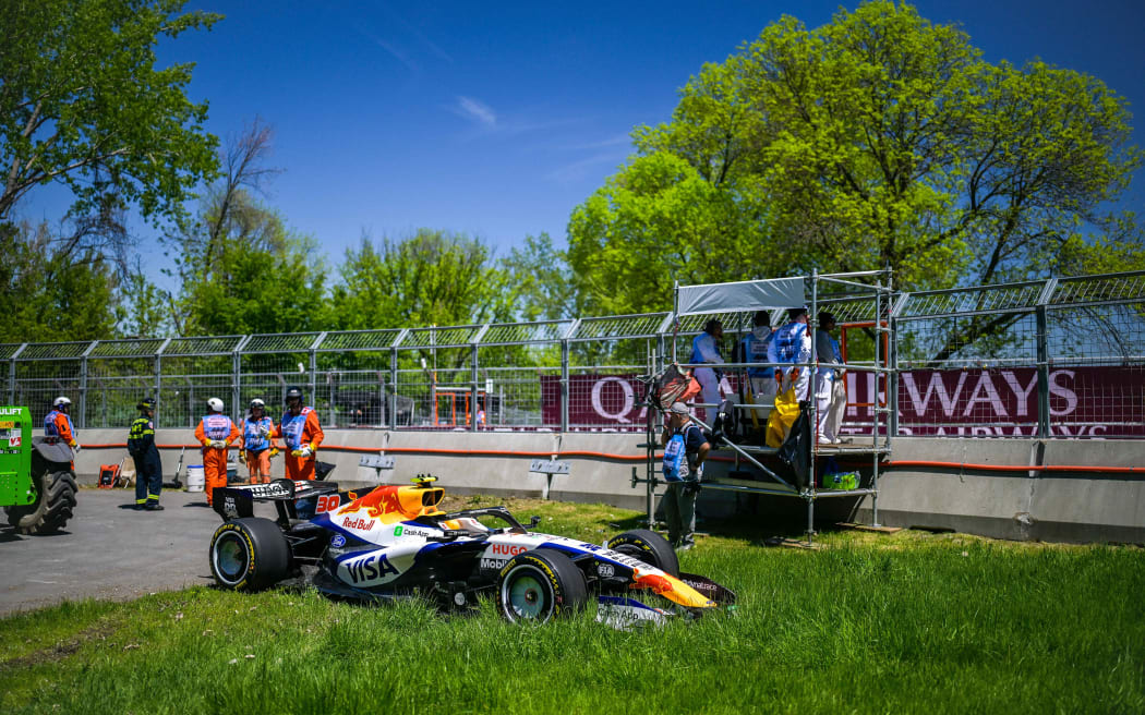 Liam Lawson forced to park his car during practice in Canada, 2026.