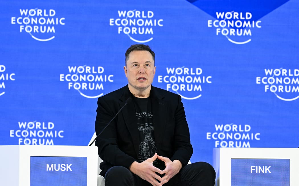 CEO of SpaceX and Tesla, South African-Canadian-US businessman Elon Musk speaks during the World Economic Forum (WEF) annual meeting in Davos on January 22, 2026. The World Economic Forum takes place in Davos from January 19 to January 23, 2026. (Photo by Fabrice COFFRINI / AFP)
