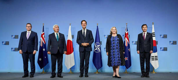 Left to right: Pat Conray (Minister of Defence, Australia); Gen Nakatani (Minister of Defence, Japan); NATO Secretary General Mark Rutte); Judith Collins (Minister of Defence, New Zealand); Seonho Kim (Vice Minister of Defence, Republic of Korea)