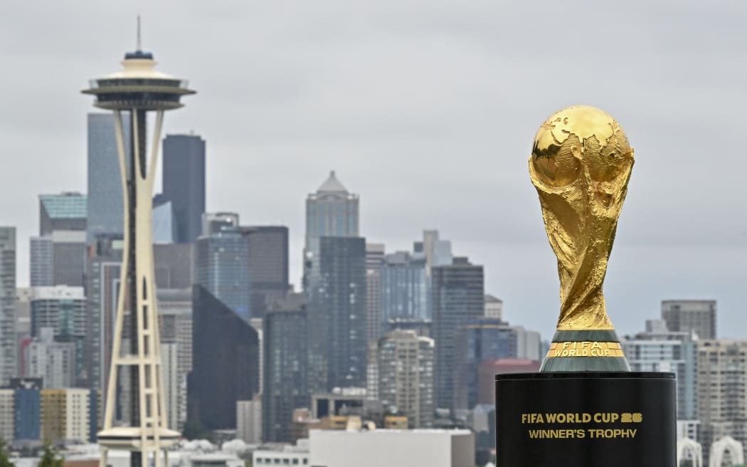 Fifa World Cup Trophy is displayed at Kerry Park on July 28, 2024 in Seattle, Washington. (Photo by Alika Jenner - FIFA/ FIFA via Getty Images)