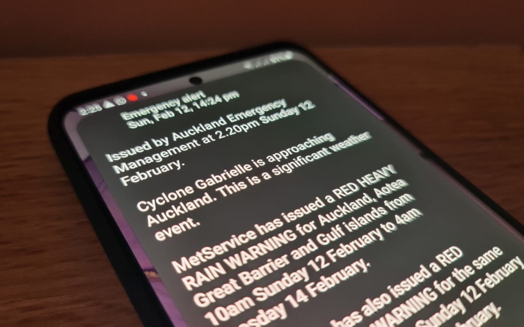 Auckland emergency weather mobile alert for Cyclone Gabrielle on 12 February, 2023.