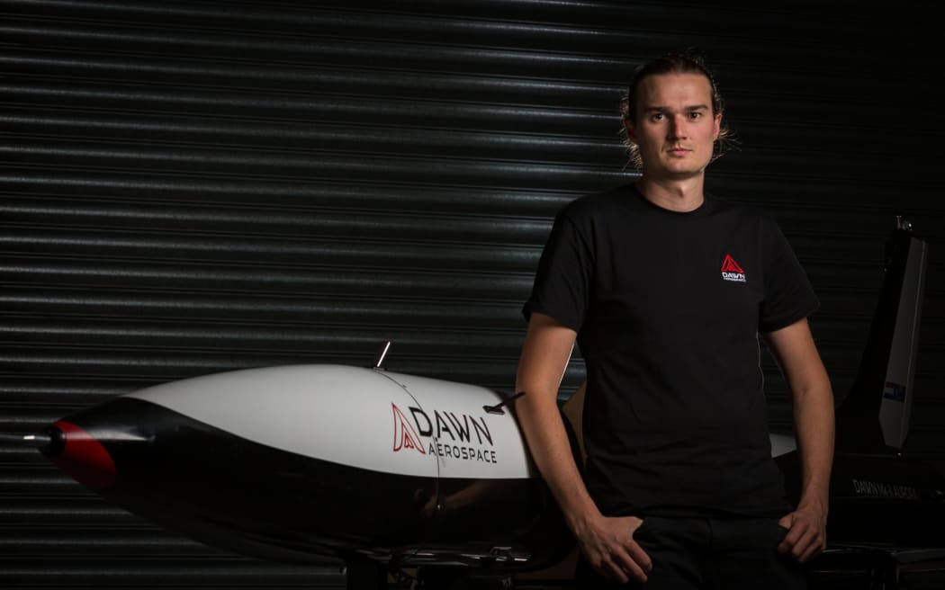Dawn Aerospace chief executive Stefan Powell with the Mk-II Aurora spaceplane.