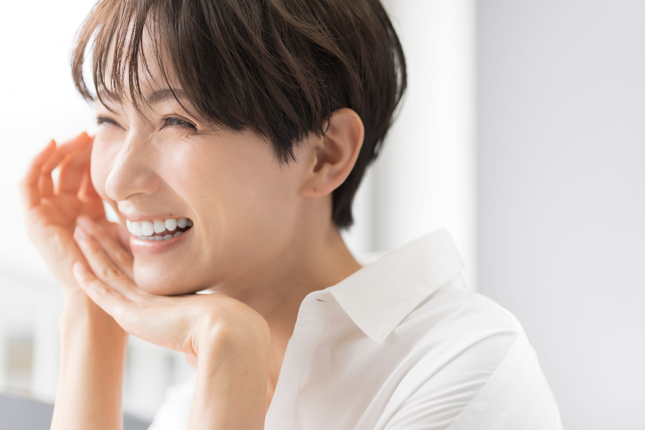 Japanese woman with smile lines