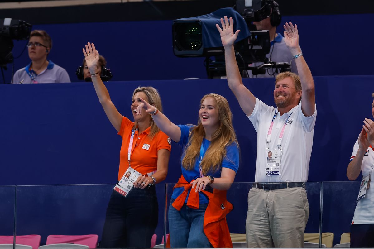 King Willem-Alexander of the Netherlands and Princess Amalia of the Netherlands and Princess Maxima of the Netherlands on Day 3 of the Olympic Games Paris 2024