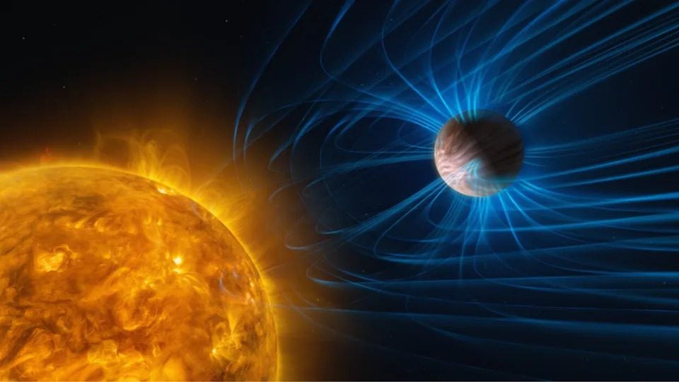 This illustration shows magnetic activity in an exoplanet. .