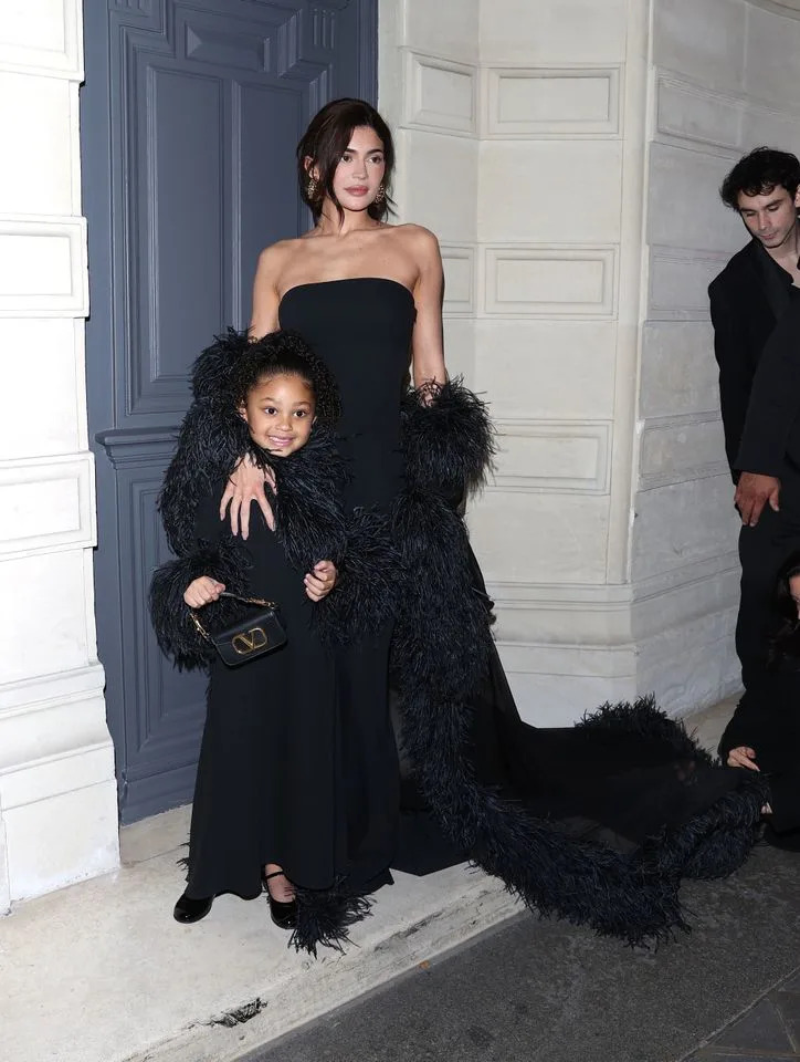 Kylie Jenner and her daughter Stormi are seen in matching Valentino outfits on January 24, 2024 in Paris, France.Credit: Getty Images