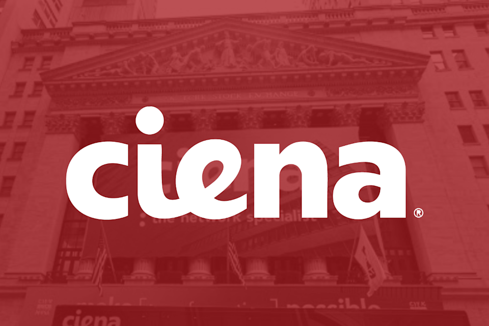 Ciena company name written in white font on a red background.