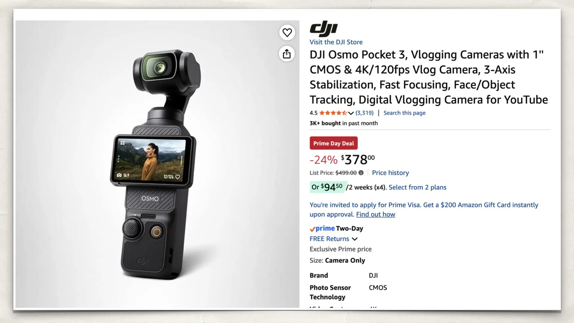 The DJI Osmo Pocket 3 on Amazon's Prime Day