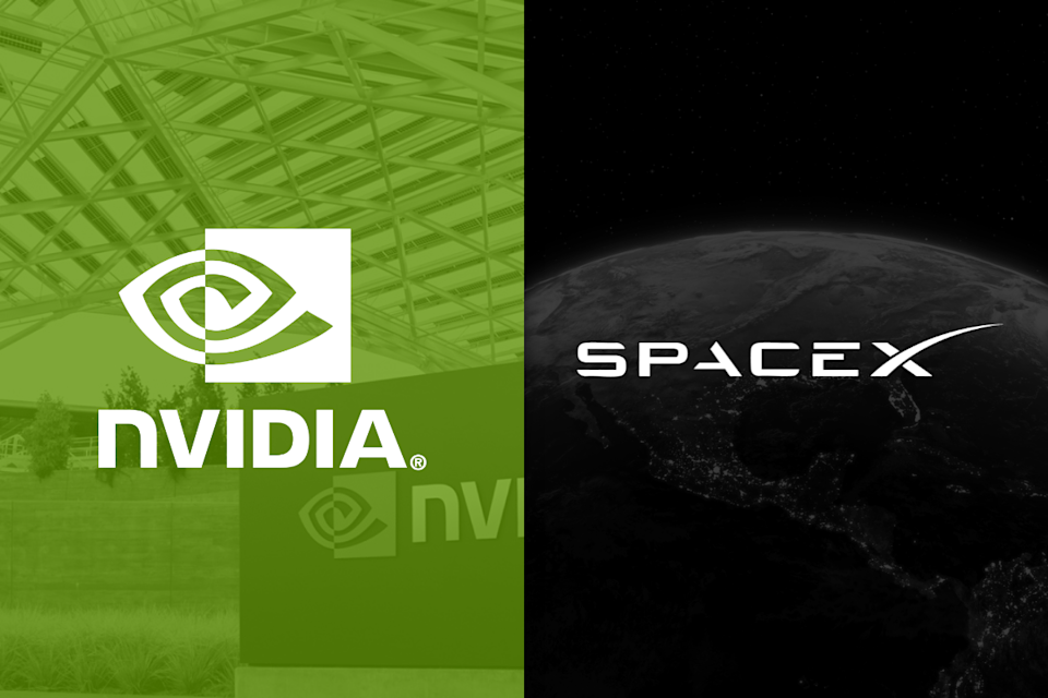 Nvidia company name and logo alongside SpaceX logo.